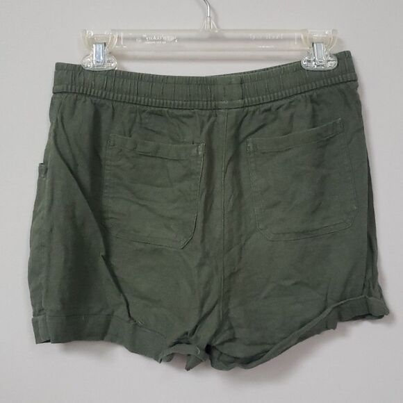 Old Navy Linen Blend Olive Green Women's Shorts Cargo Pockets Drawstring Waist - Picture 3 of 5